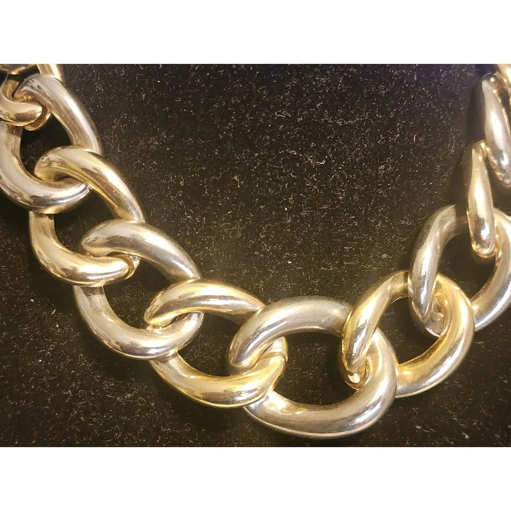 VTG Chunky Two Tone Gold Silver Oversized Curb Link Statement Necklace 5.89oz